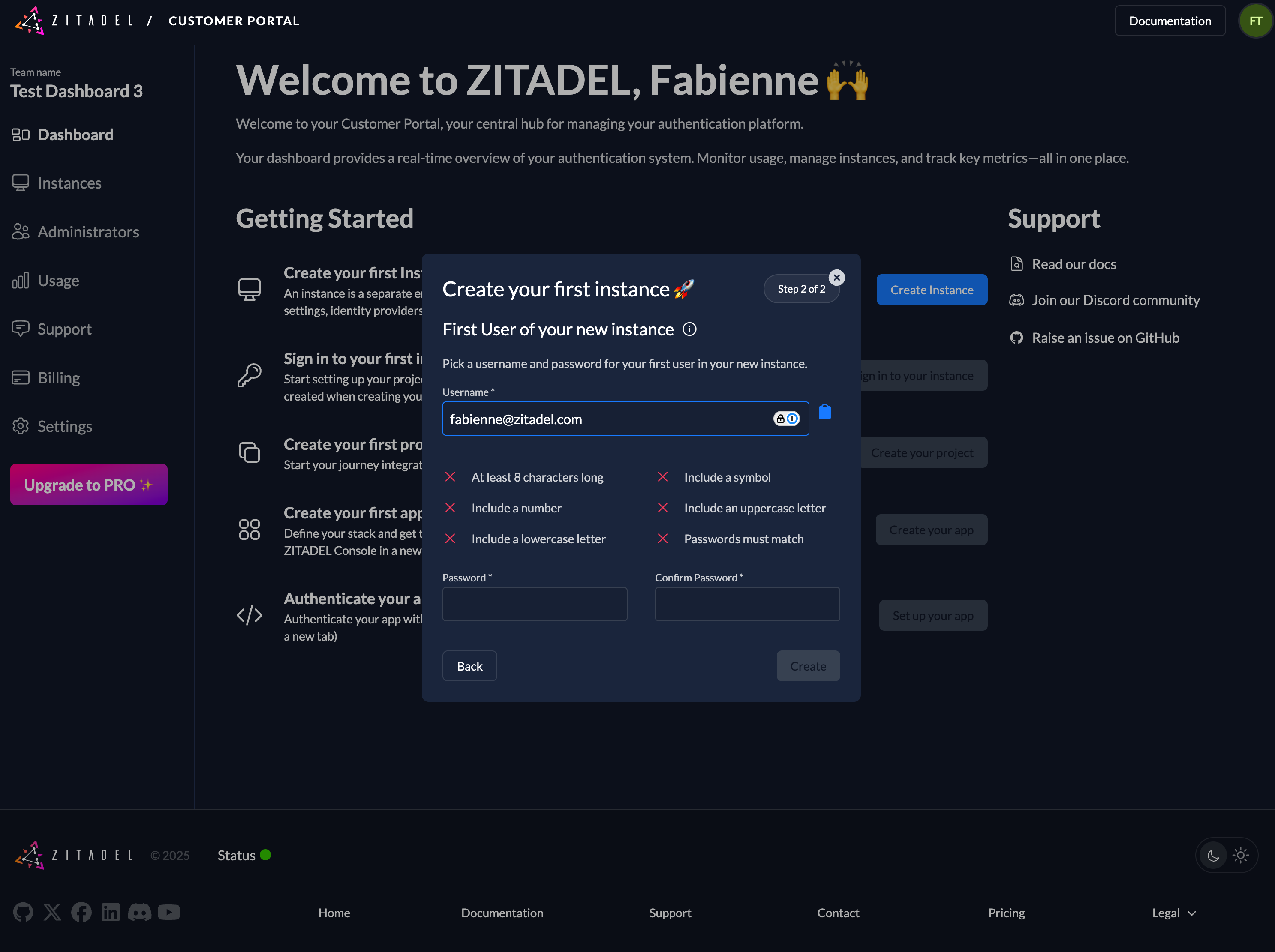 Create Instance Admin